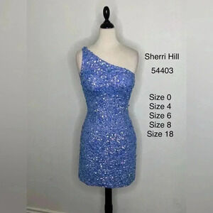 Sherri Hill Blue One Shoulder Dress